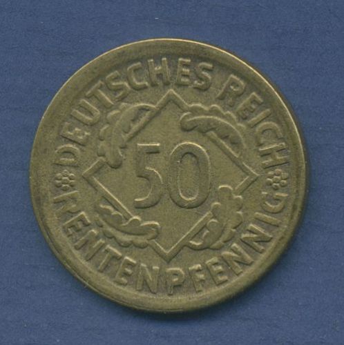 Deutsches Reich 50 Rentenpfennig 1924 D, Kursmünze, J 310 ss (m3497)