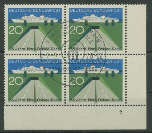 Bund 1970 Nord-Ostsee-Kanal 628 4er-Block Ecke 4 FN 2 gestempelt (R19936)