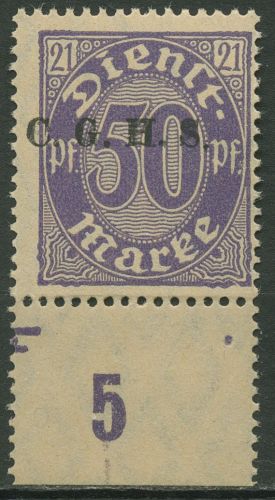 Oberschlesien Dienstmarke 1920 mit Platten-Unterrand D 6 PUR postfrisch