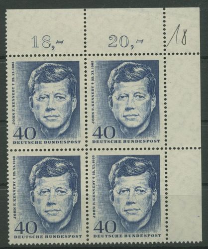 Bund 1964 John F. Kennedy 453 4er-Block Ecke 2 postfrisch (R19991)