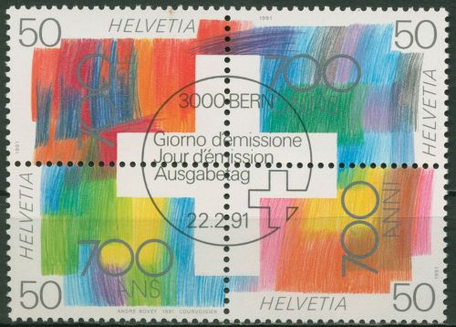 Schweiz 1991 Eidgenossenschaft 1438/41 4er-Block gestempelt