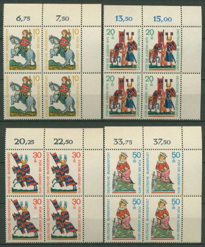 Bund 1970 Jugend: Minnesänger 612/15 4er-Block Ecke 2 postfrisch (R80101)