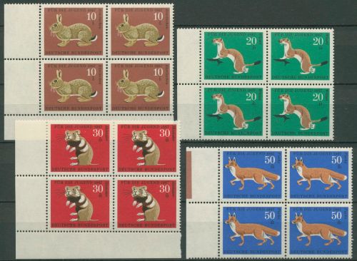 Bund 1967 Jugend Tiere Pelztiere 529/32 4er-Block postfrisch (R80090)