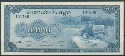 Kambodscha 100 Riels (1956-77) Ochsen, KM 13 b kassenfrisch (K654)