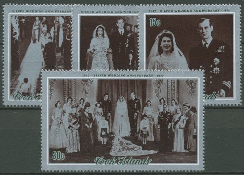 Cook-Inseln 1972 Silberhochzeit des englischen Königspaares 340/43 postfrisch
