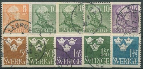 Schweden 1948 König Gustav V., Drei Kronen 332/39 x gestempelt