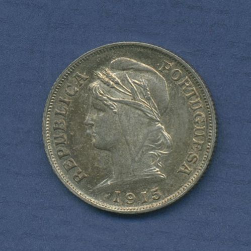 Portugal 10 Centavos 1915, Kopf der Freiheit, KM 563 vz/st (m3601)