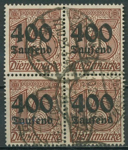 Deutsches Reich Dienst 1923 mit Aufdruck D 94 4er-Block gestempelt geprüft