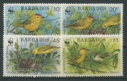Barbados 1991 WWF Tiere Vögel Goldwaldsänger 770/73 postfrisch