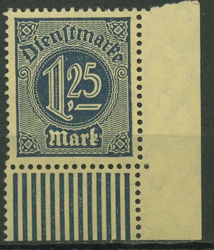 Deutsches Reich Dienst 1920 Walzendruck D 31 W UR Ecke 4 postfrisch