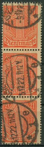 Dt. Reich Dienstmarken 1920 für Preußen D 22 senkrechter 3er-Streifen gestempelt