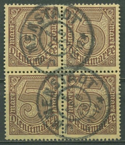 Deutsches Reich Dienstmarken 1920 ohne 21, D 33 a 4er-Block gestempelt geprüft