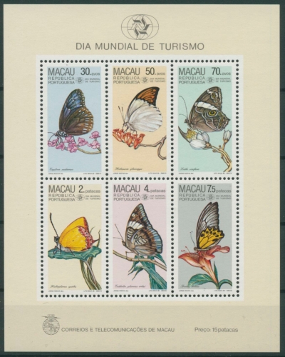 Macau 1985 Tiere Insekten Schmetterlinge Block 3 postfrisch (C8321)