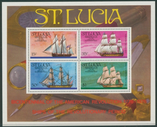 St. Lucia 1976 200 Jahre USA Segelschiffe Block 8 postfrisch (C21979)