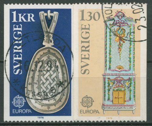 Schweden 1976 Europa CEPT Kunsthandwerk Löffel Kachelofen 943/44 gestempelt