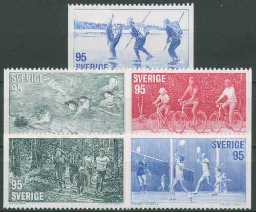 Schweden 1977 Sportarten Schwimmen Radsport Federball 976/80 postfrisch