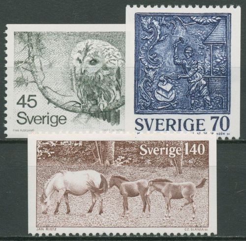 Schweden 1977 Tiere Pferde Gotlandpony Waldkauz 991/93 postfrisch
