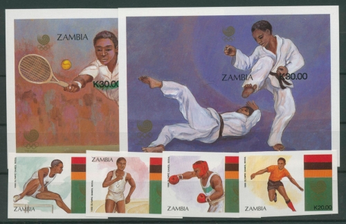 Sambia 1988 Olympiade 464/67 Block 15/16 B postfrisch (R22219)