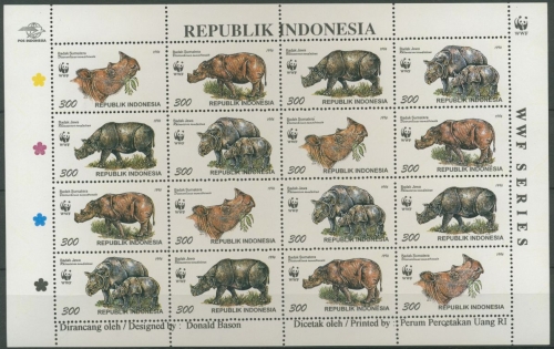 Indonesien 1996 WWF Tiere Sumatra- u. Javanashorn 1648/51 Bogen postfr. (C10901)