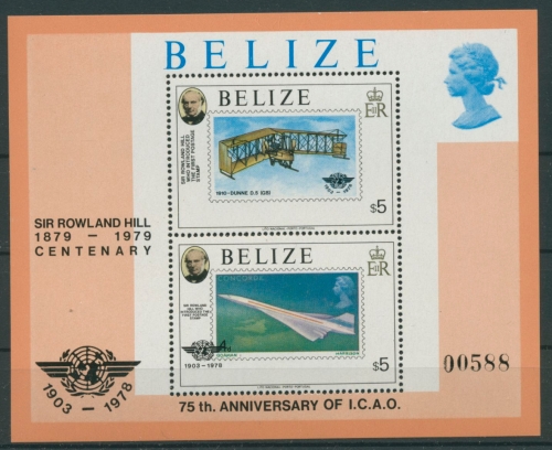 Belize 1979 Rowland Hill Flugzeuge Block 8 postfrisch (C22501)