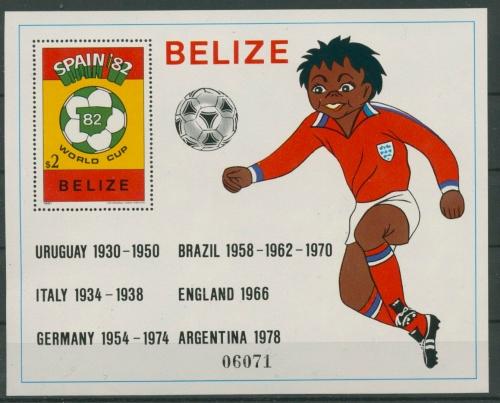 Belize 1981 Fußball-WM in Spanien Emblem Block 45 postfrisch (C22514)