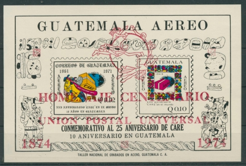 Guatemala 1974 100 Jahre Weltpostverein UPU Block 16 b postfrisch (C22486)