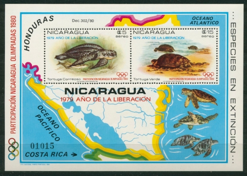Nicaragua 1980 Olympia-Teilnahme, Schildkröten Block 114 postfrisch (C22435)