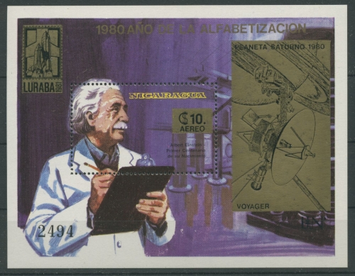 Nicaragua 1981 Alphabetisierung Albert Einstein Block 135 postfrisch (C22447)