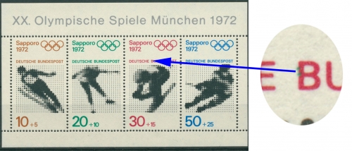 Bund 1971 Olympiade 1972 Plattenfehler Block 6 f B postfrisch (C11030)