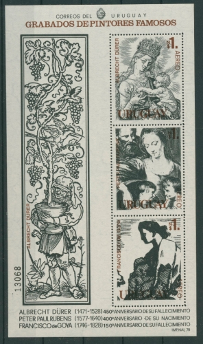 Uruguay 1978 Jubiläen: Rubens, Dürer, Goya Block 37 postfrisch (C22536)