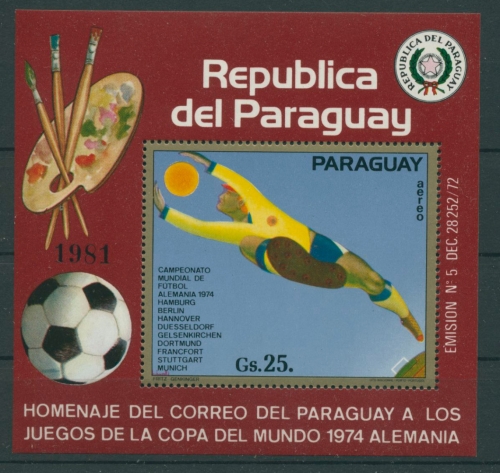 Paraguay 1974 Fußball-WM Deutschland Block 216 postfrisch (C22616)