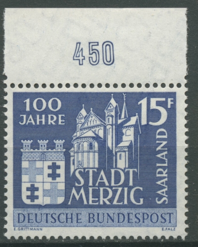 OPD Saarbrücken 1957 100 Jahre Stadt Merzig 401 Oberrand postfrisch