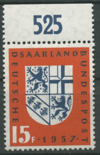 OPD Saarbrücken 1957 Eingliederung des Saarlandes 379 Oberrand postfrisch