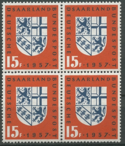 OPD Saarbrücken 1957 Eingliederung des Saarlandes 379 4er-Block postfrisch