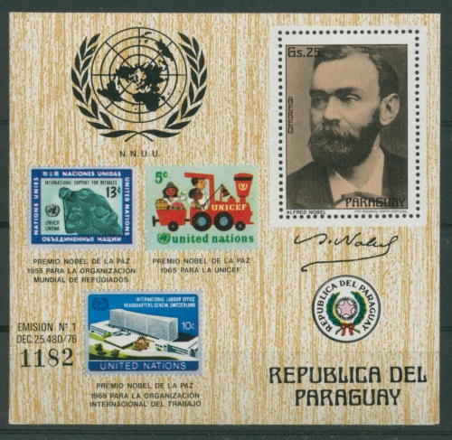 Paraguay 1978 Friedensnobelpreis für die UNO Block 318 postfrisch (C22647)