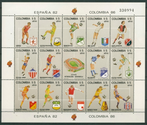 Kolumbien 1982 Fußball-WM Spanien 1562/76 ZD-Bogen postfrisch (C22721)