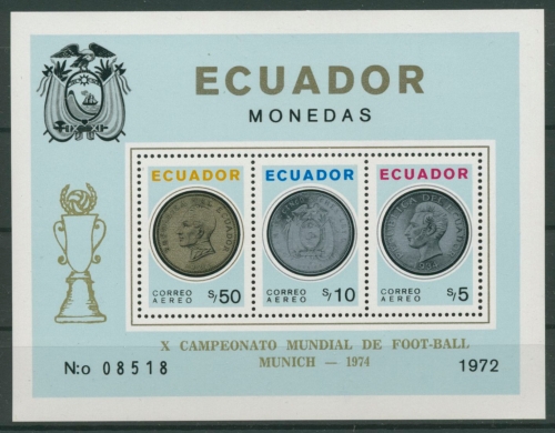 Ecuador 1974 Fußball-WM Deutschland Block 65 A postfrisch (C22791)