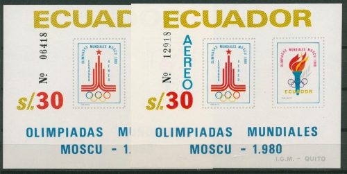 Ecuador 1980 Olympiade Moskau Block 95/96 postfrisch (C22794)