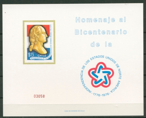 Chile 1976 Amerika Präsident G.Washington 857 Gedenkblatt postfrisch (C22806)