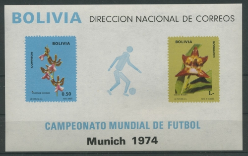 Bolivien 1974 Orchideen, Fußball-WM Block 39 postfrisch (C22827)