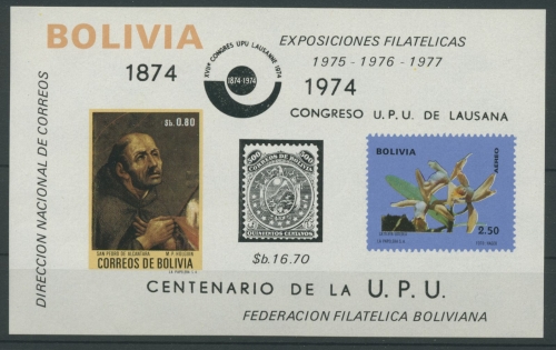 Bolivien 1974 Orchideen, Weltpostverein Block 46 postfrisch (C22830)