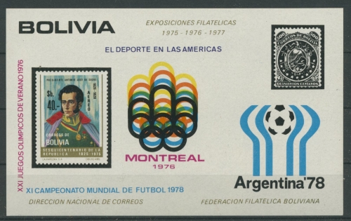 Bolivien 1975 Jahresereignisse, Fußball Block 62 postfrisch (C22833)