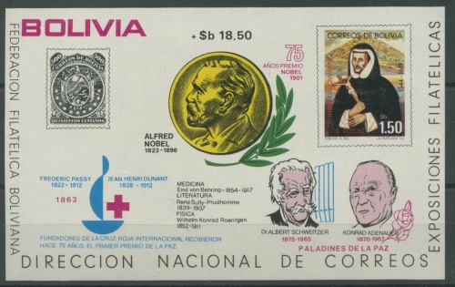 Bolivien 1976 Jahrersereignisse, Rotes Kreuz Block 70 postfrisch (C22837)