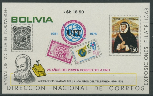 Bolivien 1976 Jahrersereignisse, Fernmeldeunion Block 73 postfrisch (C22839)