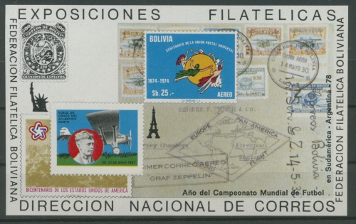 Bolivien 1978 Jahrersereignisse, Lindbergh Zeppelin Block 81 postfrisch (C22842)