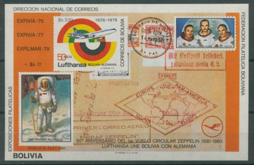 Bolivien 1980 Zeppelin, Mondlandung Block 105 postfrisch (C22859)