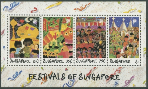 Singapur 1989 Kinderzeichnungen Feste in Singapur Block 22 postfrisch (C8687)