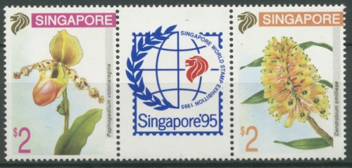 Singapur 1994 Orchideen SINGAPORE´95 Dreierstreifen 718/19 ZD postfrisch
