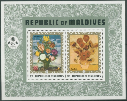 Malediven 1973 Blumengemälde Block 16 A gezähnt postfrisch (C11090)