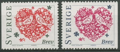 Schweden 1998 Valentinstag Blumenherz Vögel 2034/35 postfrisch